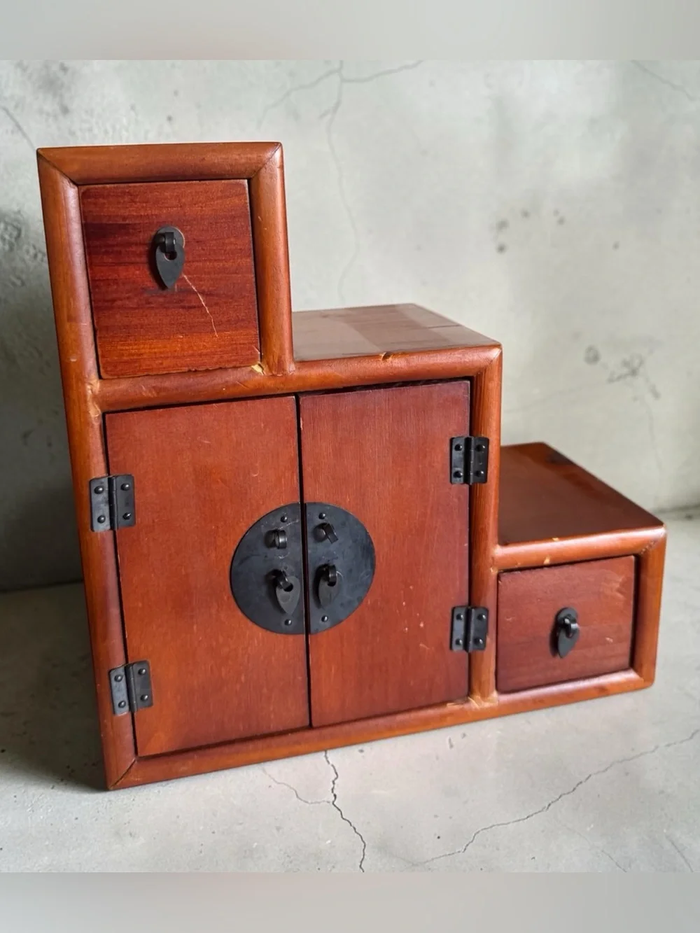 Mini Wooden Step-Style Small Storage Box in Warm Brown